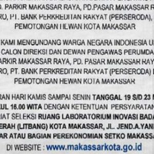 Pengumuman Terbuka Seleksi Calon Direksi, Dewan Komisaris Perusahaan Daerah Pemkot Makassar