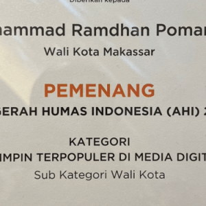 AHI 2022: Danny Pomanto Wali Kota Terpopuler, Pemkot Makassar Institusi Terpopuler
