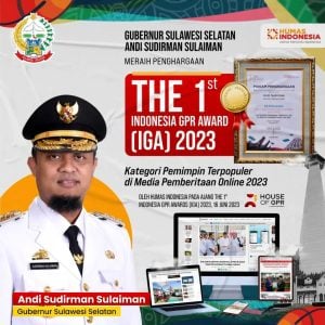 Gubernur Terpopuler di Media Pemberitaan Online, Andi Sudirman Raih The 1st Indonesia GPR Awards 2023