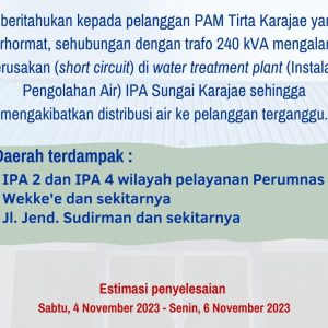 PAM Tirta Karajae Umumkan Gangguan Distribusi Air