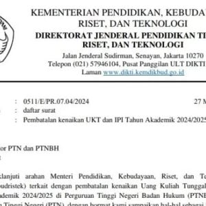 Kenaikan UKT Ditunda, Dirjen Diktiristek Surati 75 Rektor PTN