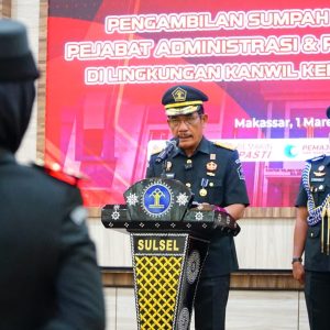 Lantik Pejabat Struktural dan Pejabat Fungsional, Kakanwil Kemenkumham Sulsel Berpesan Implementasikan Tata Nilai PASTI